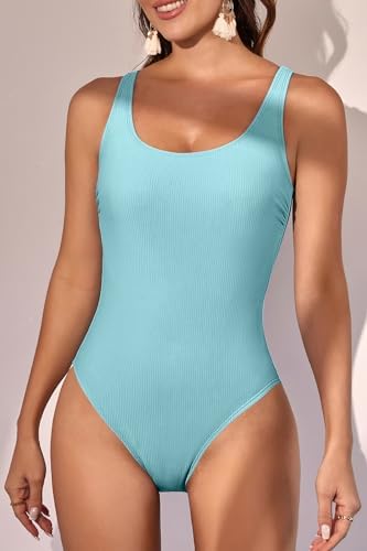 Scoop Neck Ribbed Tummy Control One Piece Swimsuits