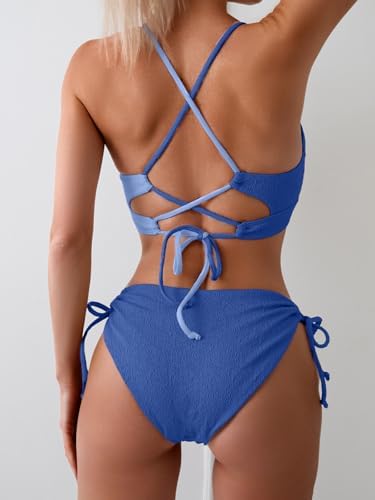Women's Sexy Bikini Set Color Block Lace Up 2 Piece Bathing Suit Tie Side Swimsuit