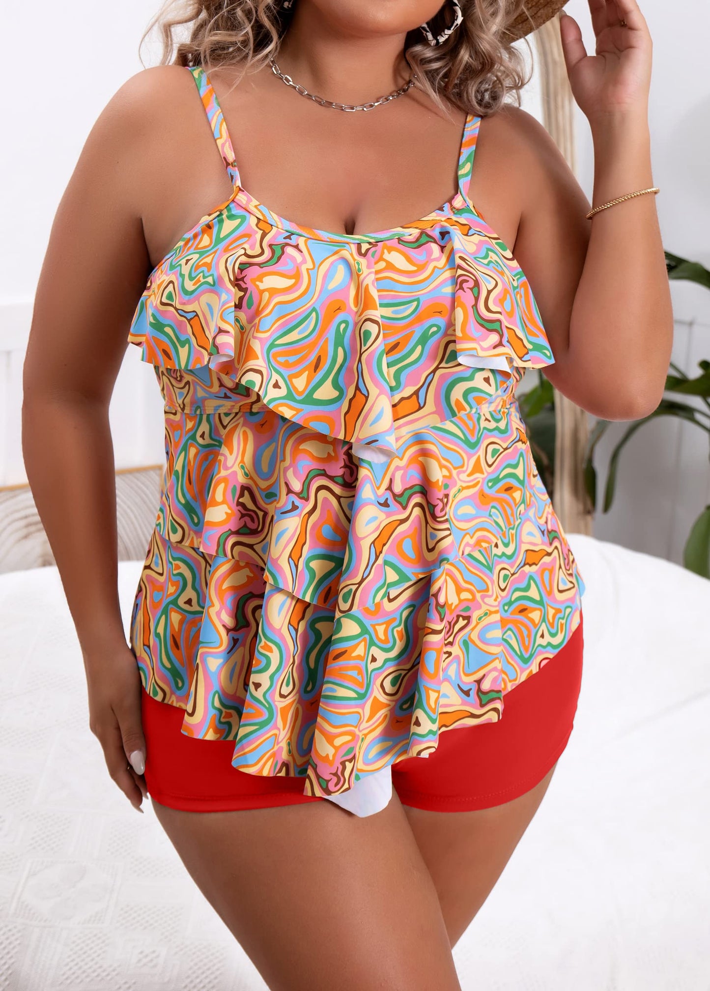 Plus Size Ruffled Flounce Tummy Control Tankini Swimsuits