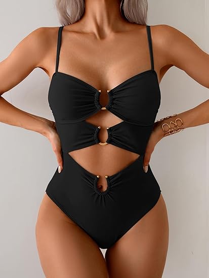 Eomenie One Piece Swimsuit for Women Ring Linked Monokini Sexy Bathing Suit Cutout Swim Suit