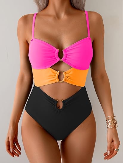 Eomenie One Piece Swimsuit for Women Ring Linked Monokini Sexy Bathing Suit Cutout Swim Suit