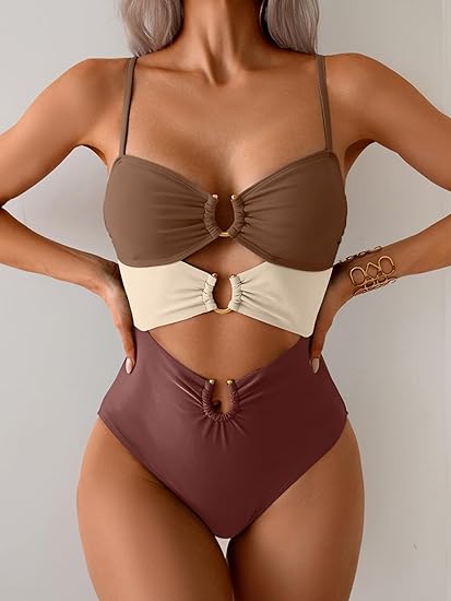 Eomenie One Piece Swimsuit for Women Ring Linked Monokini Sexy Bathing Suit Cutout Swim Suit