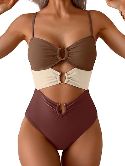 Eomenie One Piece Swimsuit for Women Ring Linked Monokini Sexy Bathing Suit Cutout Swim Suit