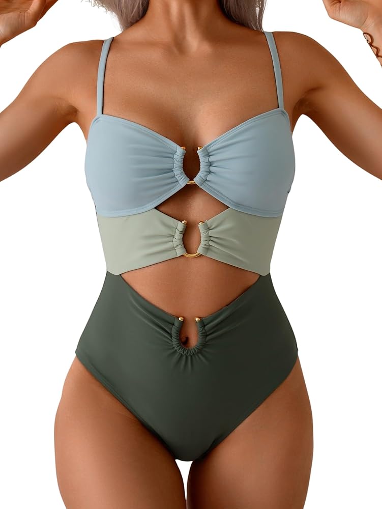 Eomenie One Piece Swimsuit for Women Ring Linked Monokini Sexy Bathing Suit Cutout Swim Suit
