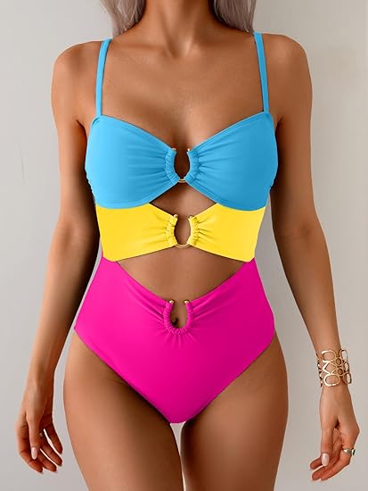 Eomenie One Piece Swimsuit for Women Ring Linked Monokini Sexy Bathing Suit Cutout Swim Suit