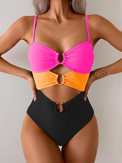 Eomenie One Piece Swimsuit for Women Ring Linked Monokini Sexy Bathing Suit Cutout Swim Suit