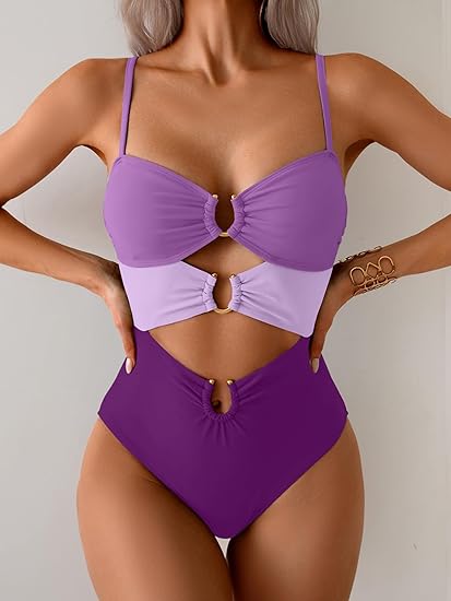 Eomenie One Piece Swimsuit for Women Ring Linked Monokini Sexy Bathing Suit Cutout Swim Suit