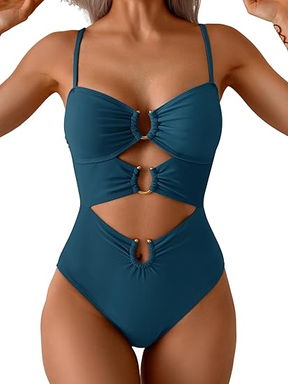 Eomenie One Piece Swimsuit for Women Ring Linked Monokini Sexy Bathing Suit Cutout Swim Suit