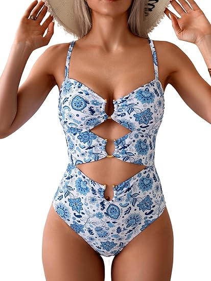 Eomenie One Piece Swimsuit for Women Ring Linked Monokini Sexy Bathing Suit Cutout Swim Suit