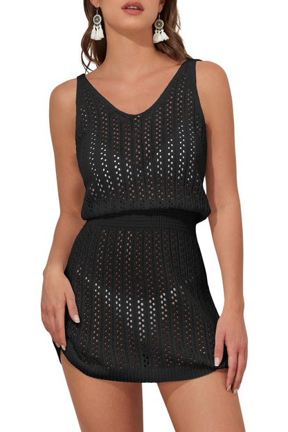 Crochet Hollow Out V Neck Vacation Beach Cover Up