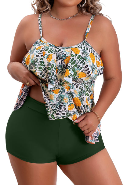 Plus Size Ruffled Flounce Tummy Control Tankini Swimsuits
