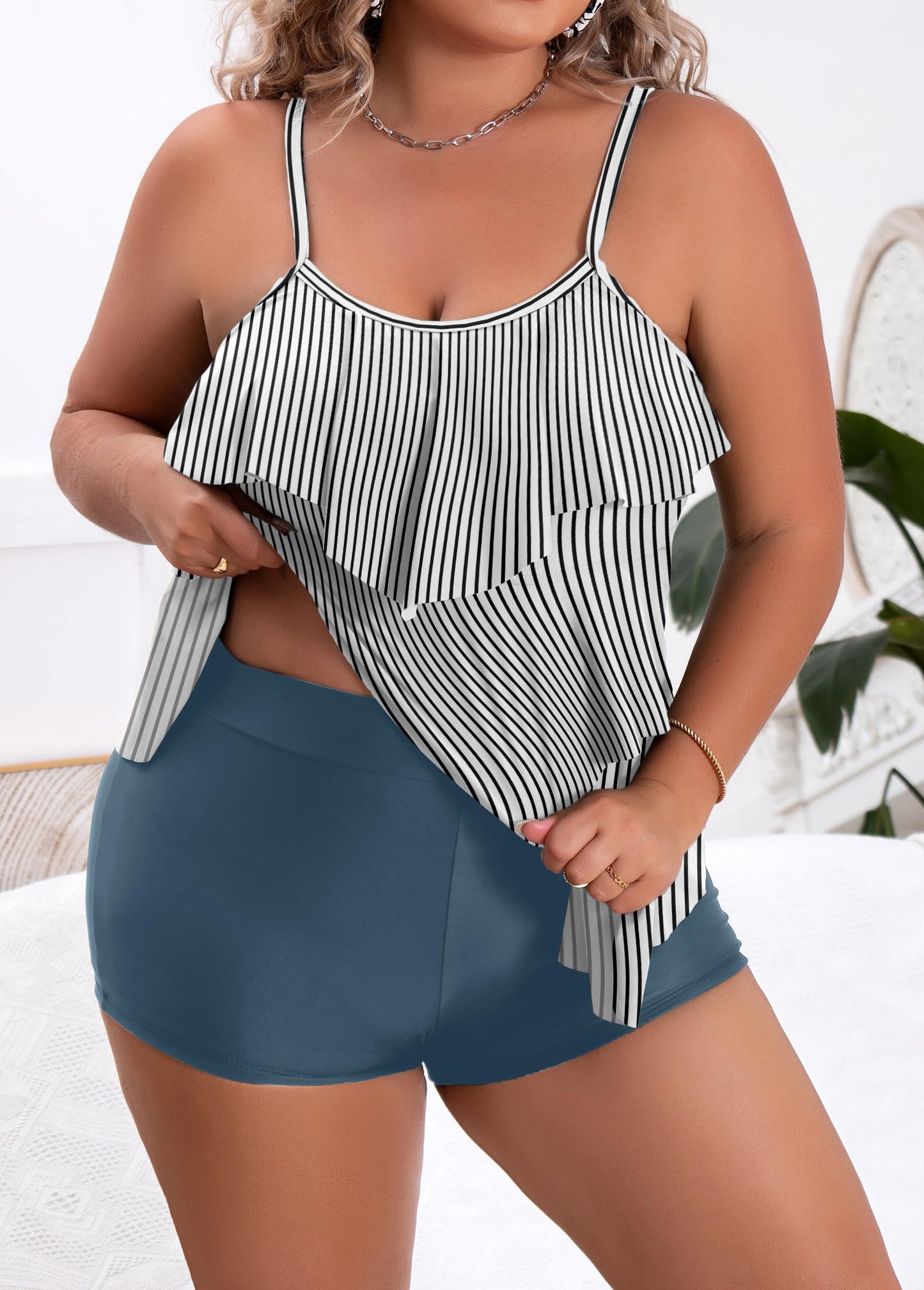 Plus Size Ruffled Flounce Tummy Control Tankini Swimsuits
