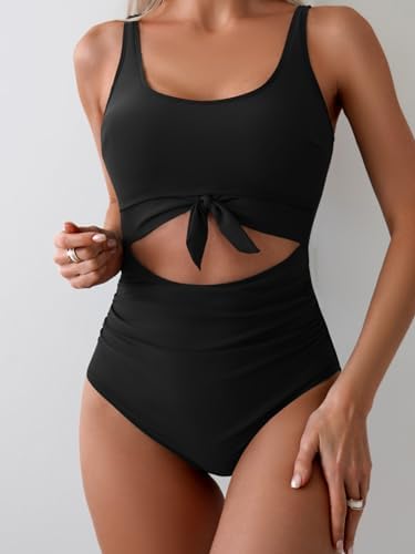 Women's One Piece Tummy Control Cut Out Tie Knot Swimsuit