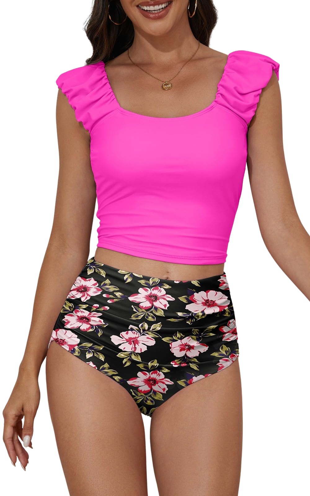 Two Piece Ruched Tummy Control Tankini for Women