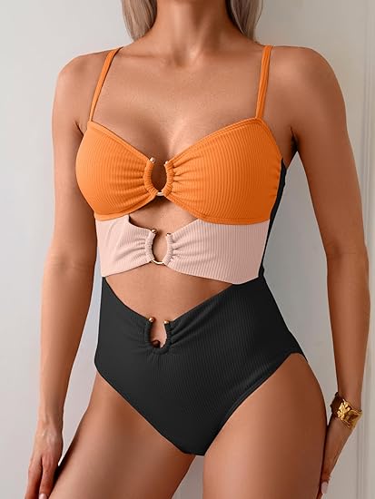 Eomenie One Piece Swimsuit for Women Ring Linked Monokini Sexy Bathing Suit Cutout Swim Suit