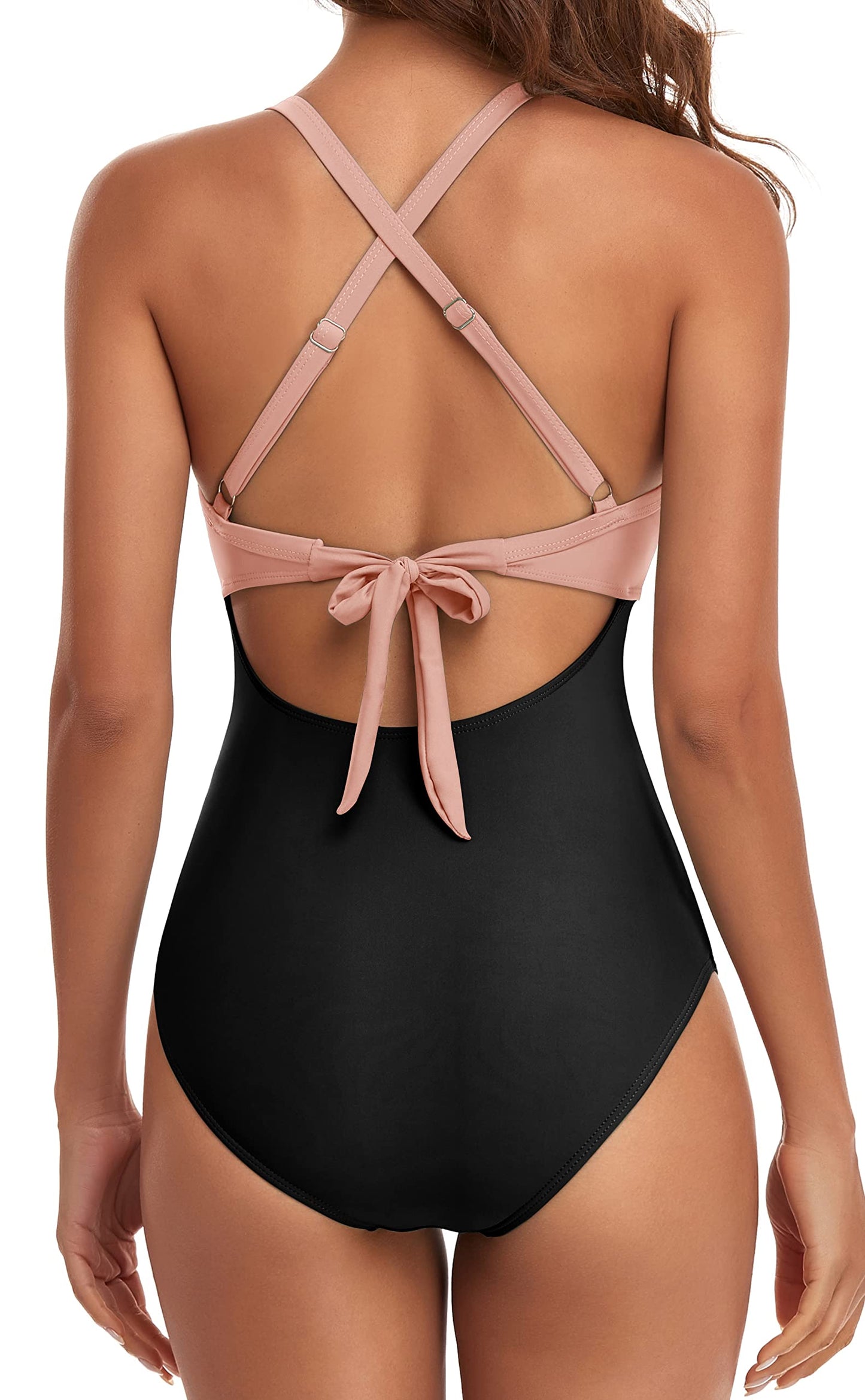 Eomenie Women's One Piece Swimsuits Tummy Control Cutout High Waisted Bathing Suit Wrap Tie Back 1 Piece Swimsuit