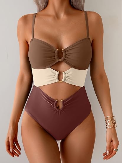 Eomenie One Piece Swimsuit for Women Ring Linked Monokini Sexy Bathing Suit Cutout Swim Suit