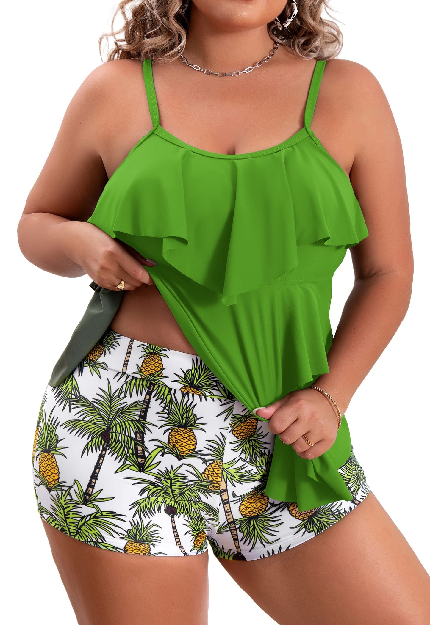 Plus Size Ruffled Flounce Tummy Control Tankini Swimsuits
