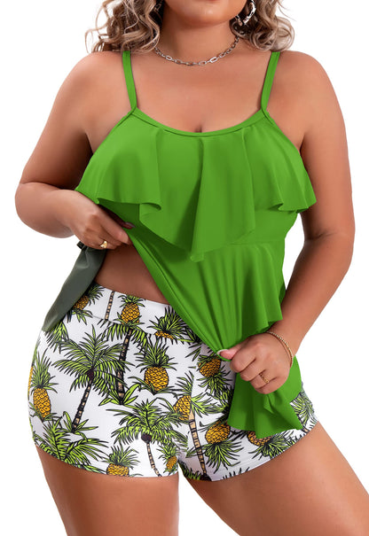 Plus Size Ruffled Flounce Tummy Control Tankini Swimsuits