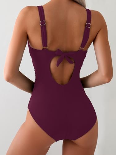 V Neck Ruched Wrap Tummy Control One Piece Swimsuit