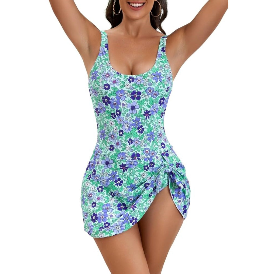 Eomenie One Piece Swimdress Swimsuits for Women Tummy Control Swim Dresses Skirt Bathing Suit