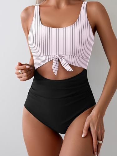 Women's One Piece Tummy Control Cut Out Tie Knot Swimsuit