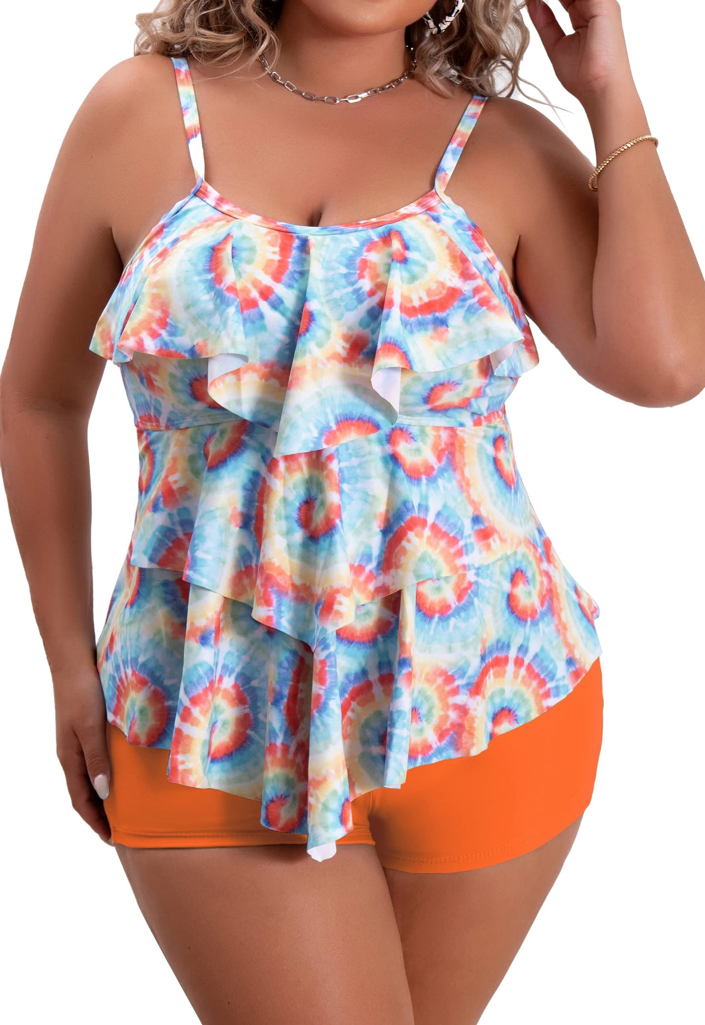 Plus Size Ruffled Flounce Tummy Control Tankini Swimsuits