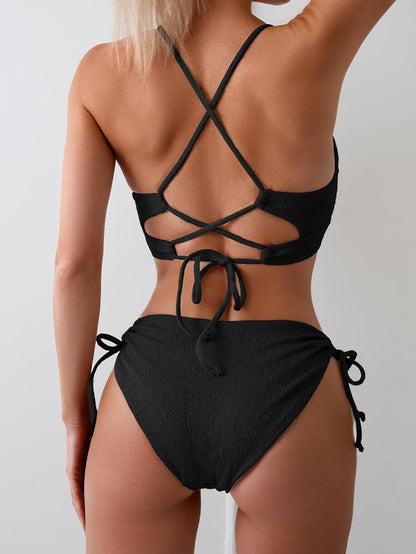 Women's Sexy Bikini Set Color Block Lace Up 2 Piece Bathing Suit Tie Side Swimsuit