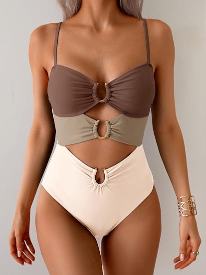 Eomenie One Piece Swimsuit for Women Ring Linked Monokini Sexy Bathing Suit Cutout Swim Suit