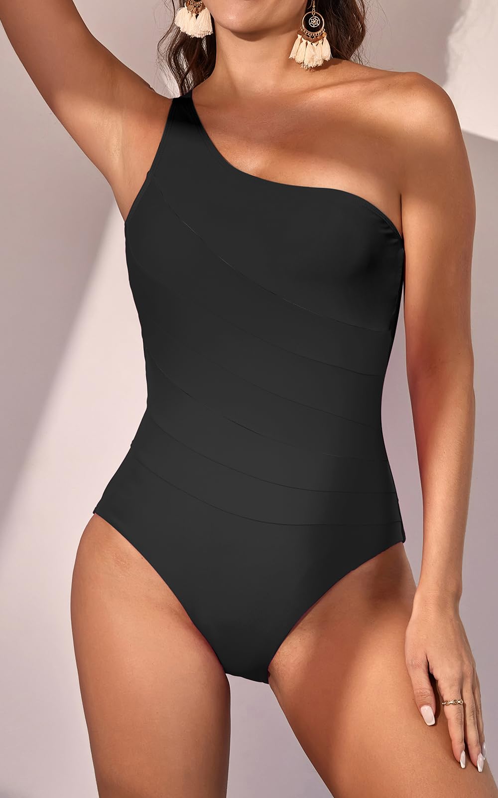 One Shoulder Tummy Control One Piece Swimsuit