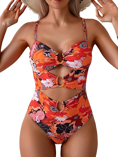 Eomenie One Piece Swimsuit for Women Ring Linked Monokini Sexy Bathing Suit Cutout Swim Suit