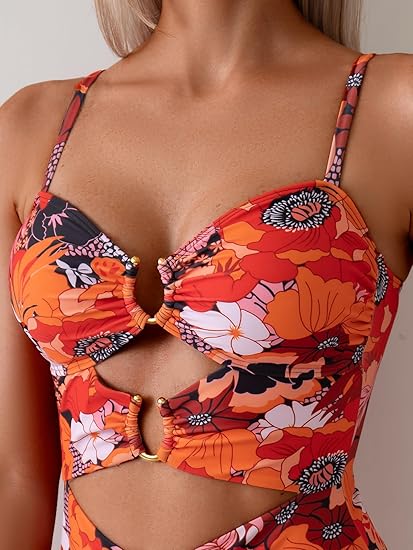 Eomenie One Piece Swimsuit for Women Ring Linked Monokini Sexy Bathing Suit Cutout Swim Suit