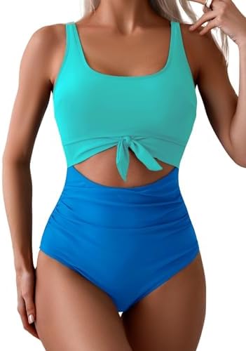 Women's One Piece Tummy Control Cut Out Tie Knot Swimsuit