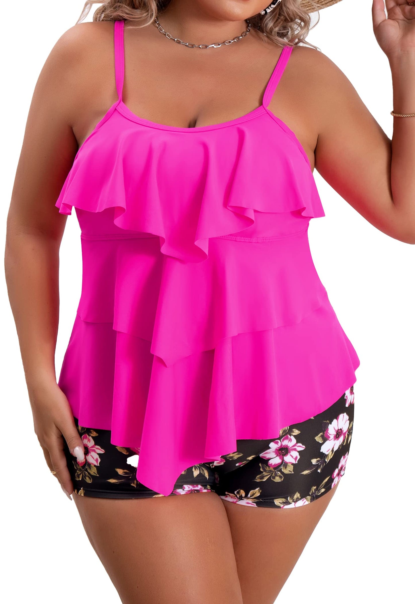 Plus Size Ruffled Flounce Tummy Control Tankini Swimsuits