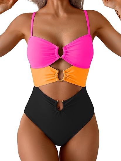 Eomenie One Piece Swimsuit for Women Ring Linked Monokini Sexy Bathing Suit Cutout Swim Suit