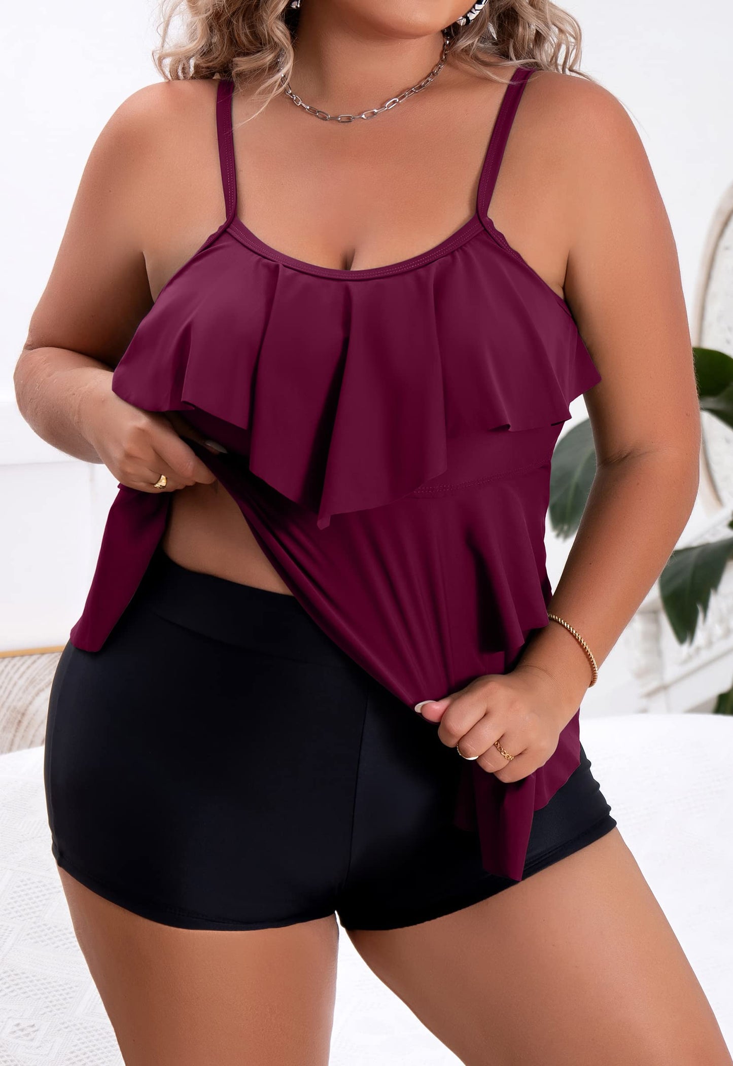 Plus Size Ruffled Flounce Tummy Control Tankini Swimsuits