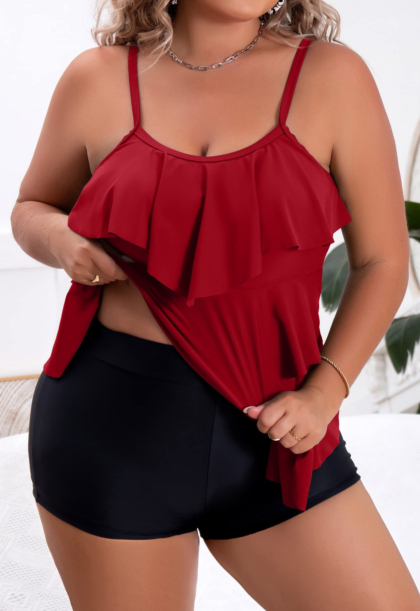 Plus Size Ruffled Flounce Tummy Control Tankini Swimsuits