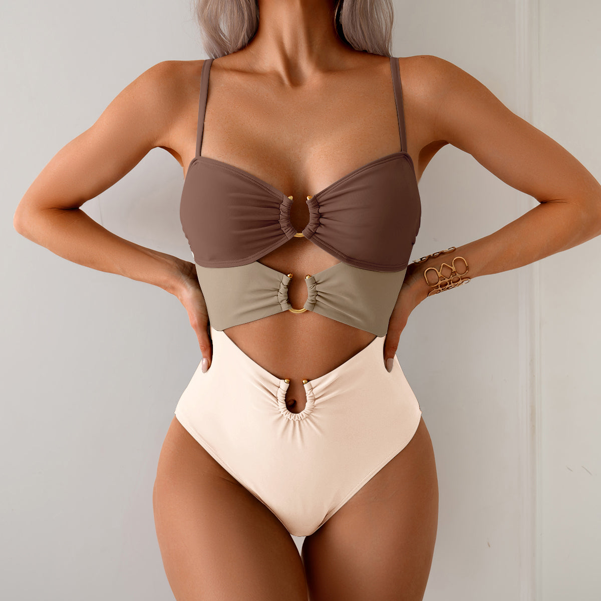 Eomenie One Piece Swimsuit for Women Ring Linked Monokini Sexy Bathing Suit Cutout Swim Suit