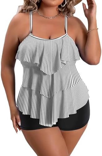 Plus Size Ruffled Flounce Tummy Control Tankini Swimsuits