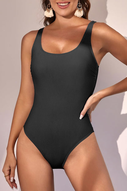 Scoop Neck Ribbed Tummy Control One Piece Swimsuits