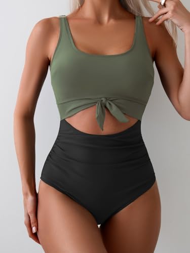 Women's One Piece Tummy Control Cut Out Tie Knot Swimsuit