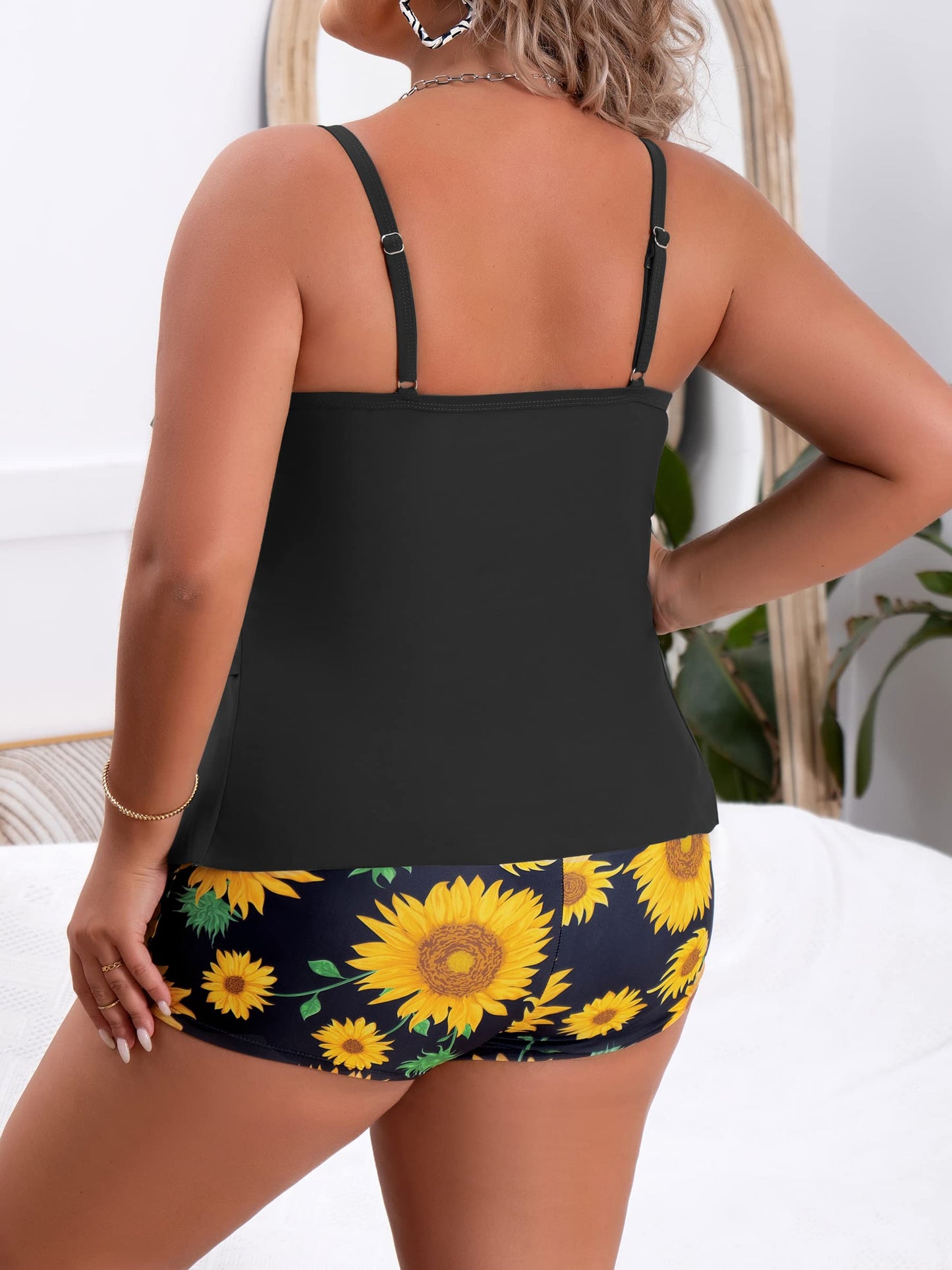 Plus Size Ruffled Flounce Tummy Control Tankini Swimsuits
