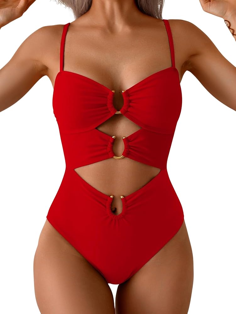 Eomenie One Piece Swimsuit for Women Ring Linked Monokini Sexy Bathing Suit Cutout Swim Suit