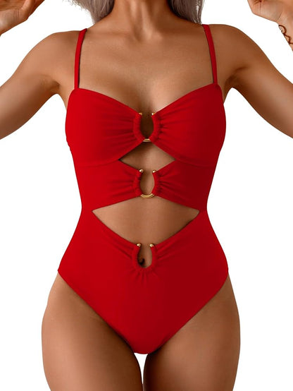 Eomenie One Piece Swimsuit for Women Ring Linked Monokini Sexy Bathing Suit Cutout Swim Suit