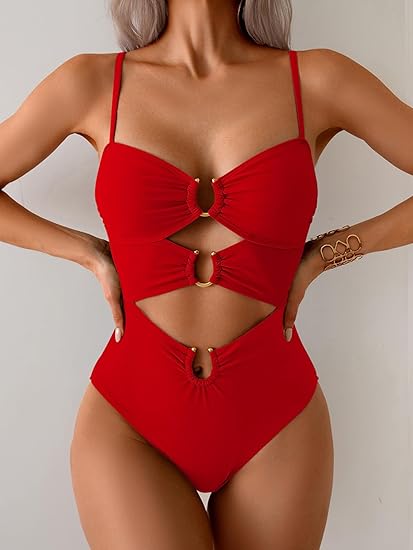Eomenie One Piece Swimsuit for Women Ring Linked Monokini Sexy Bathing Suit Cutout Swim Suit