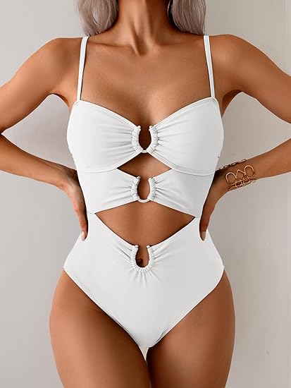 Eomenie One Piece Swimsuit for Women Ring Linked Monokini Sexy Bathing Suit Cutout Swim Suit