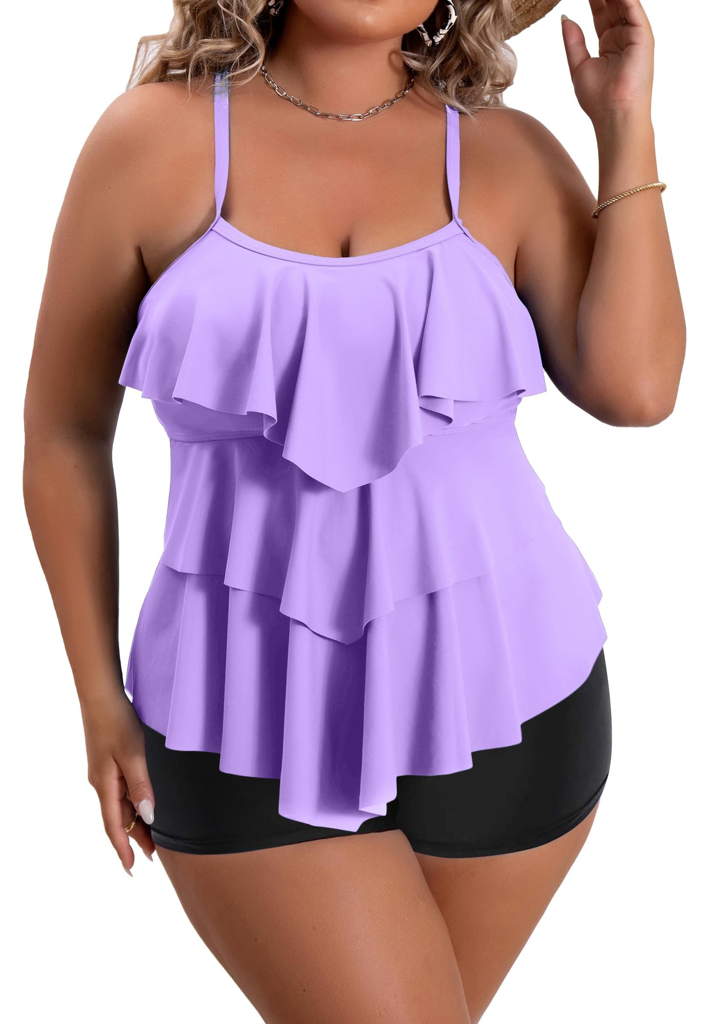 Plus Size Ruffled Flounce Tummy Control Tankini Swimsuits