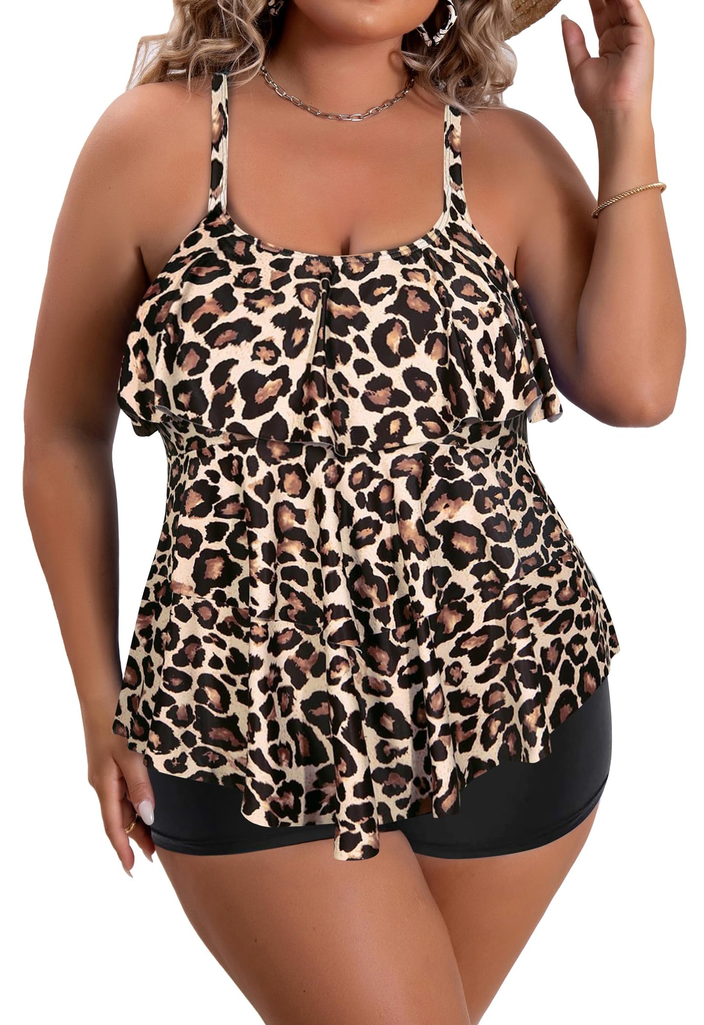 Plus Size Ruffled Flounce Tummy Control Tankini Swimsuits