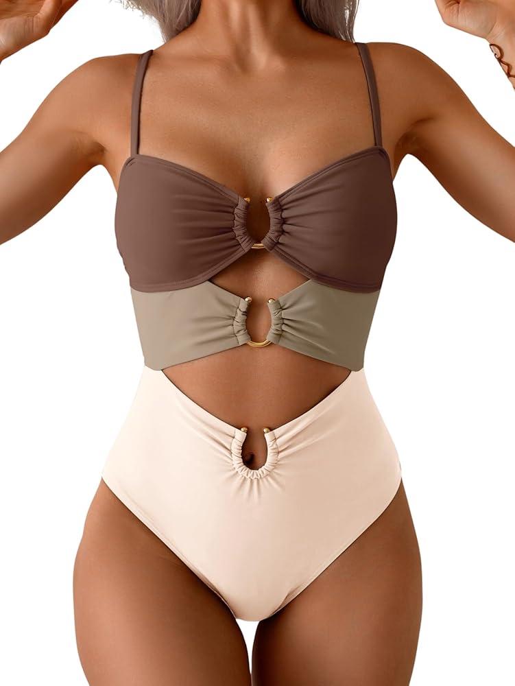 Eomenie One Piece Swimsuit for Women Ring Linked Monokini Sexy Bathing Suit Cutout Swim Suit