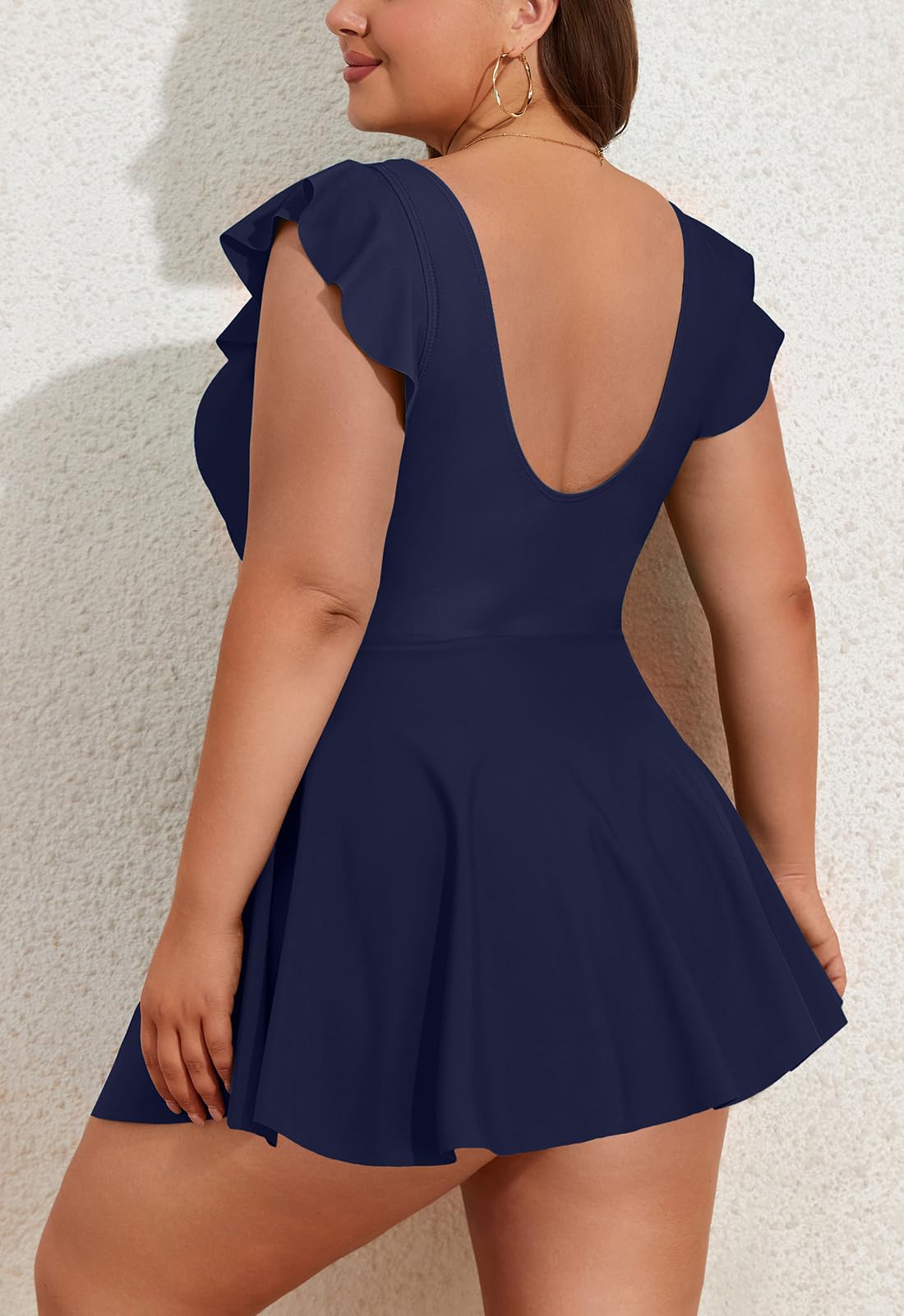 Plus Size Ruffle V Neck Cutout One Piece Swimdress